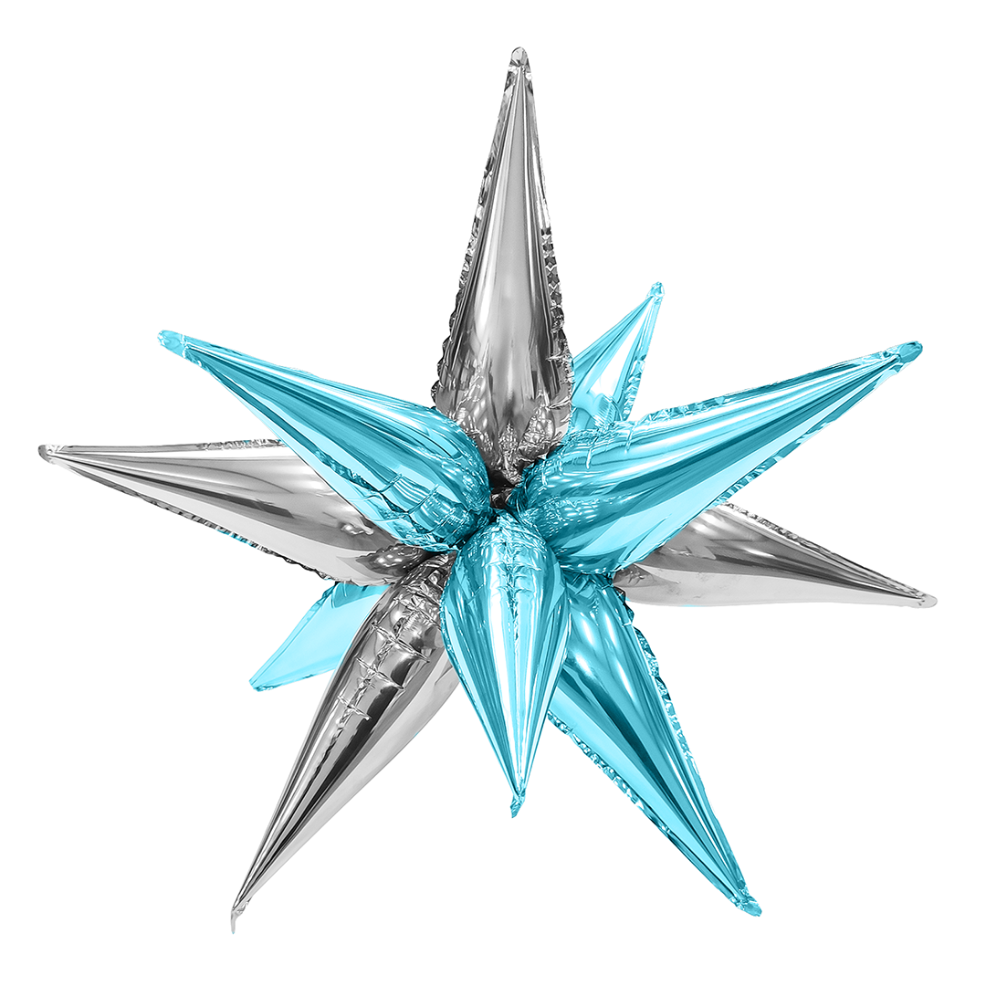 Шар 3D (26''/66 см) Звезда, Составная, Голубой/Серебро, 1 шт.