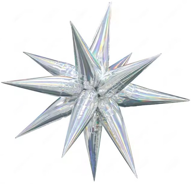 Шар 3D (26''/66 см) Звезда, Составная, Серебро, Голография, 1 шт.