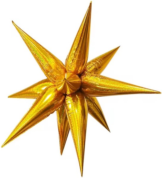 Шар 3D (26''/66 см) Звезда, Составная, Золото, Голография, 1 шт.