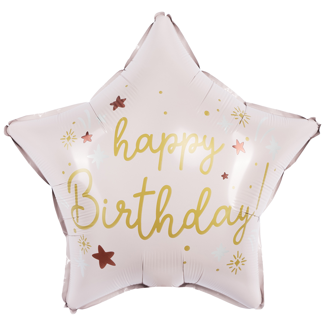 Шар (18''/46 см) Звезда, Happy Birthday (праздничные искры), Светло-розовый, Сатин, 1 шт.