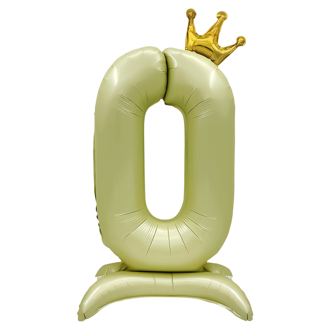 Шар (40''/102 см) Цифра, 0 Золотая корона, на подставке, 1 шт. в уп.