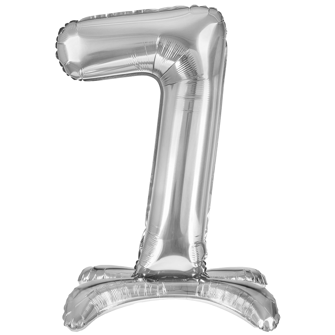 Шар (32''/81 см) Цифра, 7 на подставке, Серебро, 1 шт. в уп.