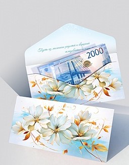 Конверт для денег, Белые цветы, 1 шт.
