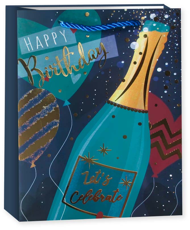 Пакет подарочный, Happy Birthday, Дизайн №1, Металлик, 24*18*8,5 см, 1 шт.