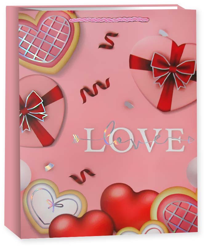 Пакет подарочный, LOVE, Дизайн №1, Металлик, 32*26*10 см, 1 шт.