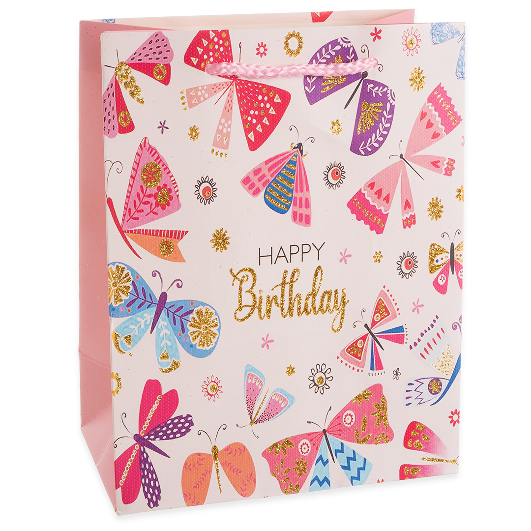Пакет подарочный, Happy Birthday, Лето, Дизайн №4, с блестками, 32*26*12 см, 1 шт.