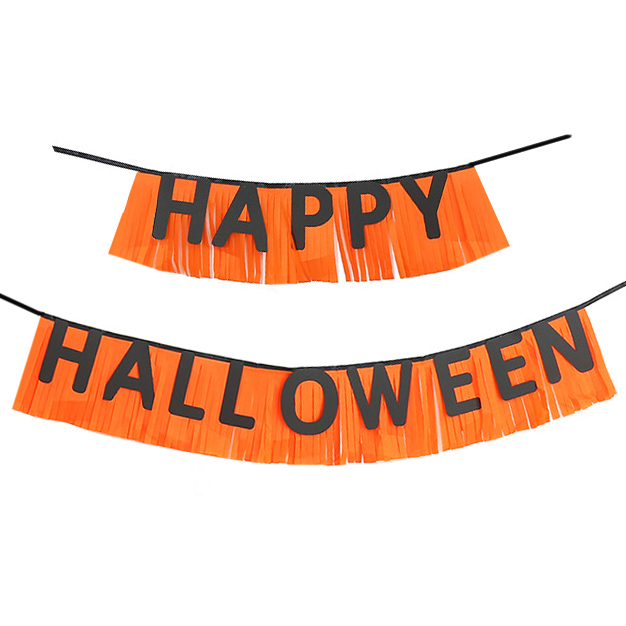 Гирлянда с мишурой Happy Halloween, Черный/Оранжевый, 350 см, 24 см, 1 упак.