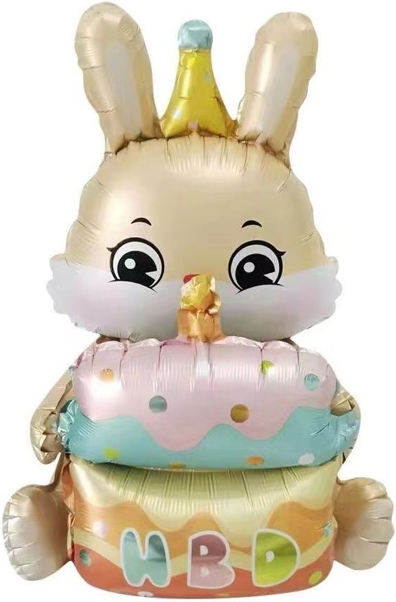 Шар 3D (37''/94 см) Фигура, Зайка с тортиком, 1 шт. в уп.