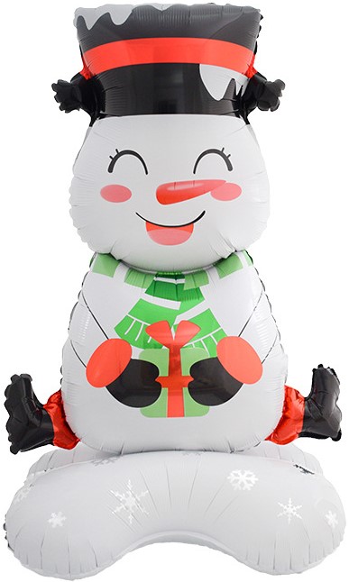 Шар 3D (23''/58 см) Фигура на подставке, Снеговик с подарком, 1 шт. в уп.