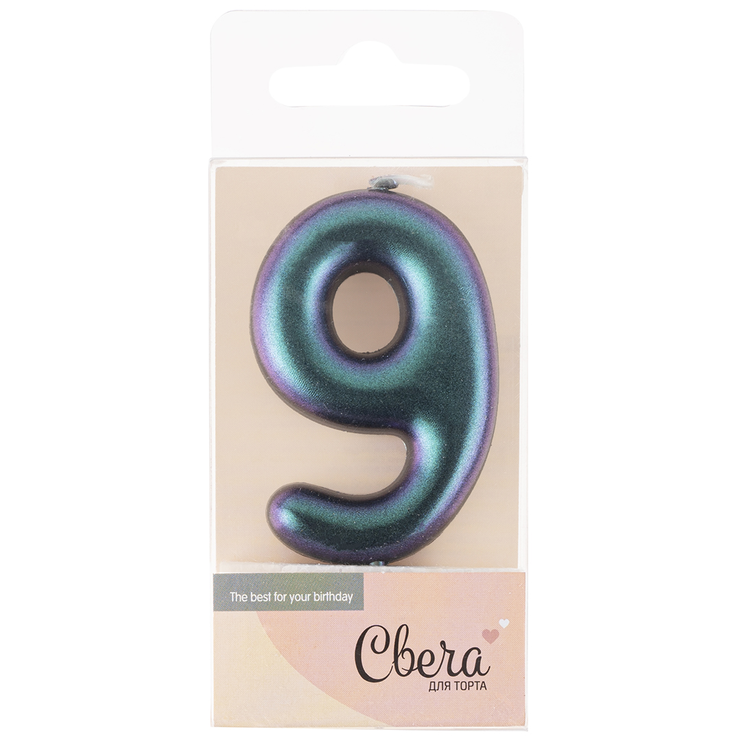 Свеча Цифра, 9, Фантом, Хамелеон, 4*6 + 2,5 см, 1 шт. с держат.