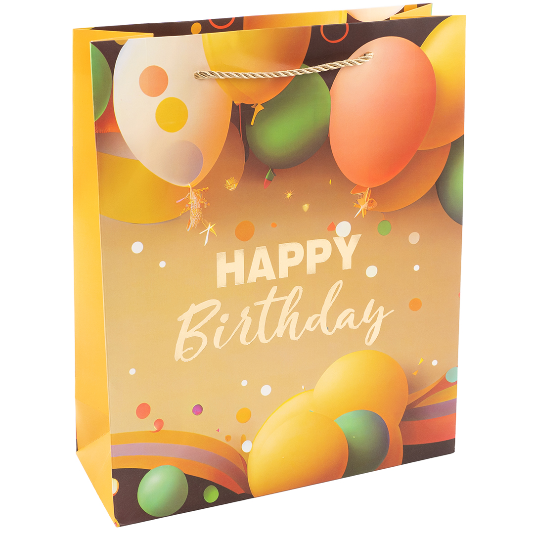 Пакет подарочный, Happy Birthday, Праздничный микс, Дизайн №4, Металлик, 23*18*10 см, 1 шт.