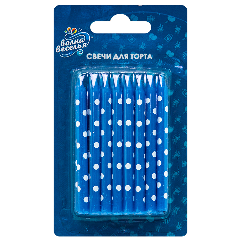 Свечи Белые точки, Синий, 0,6*7 см, 16 шт.