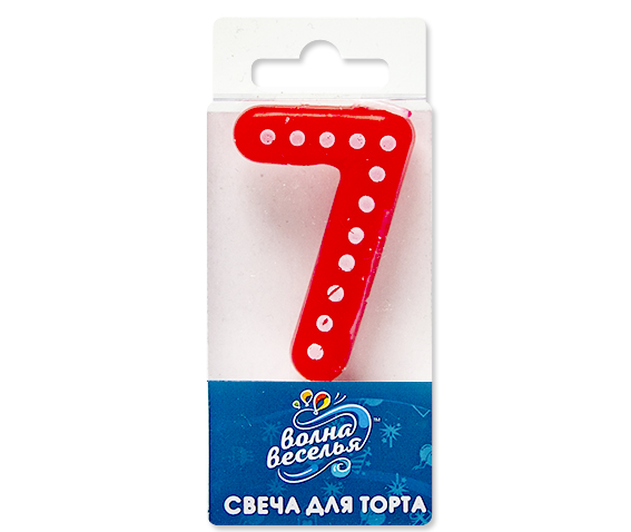 Свеча Цифра, 7 Белые точки, Красный, 3*4,5 + 1,5 см, 1 шт. с держат.