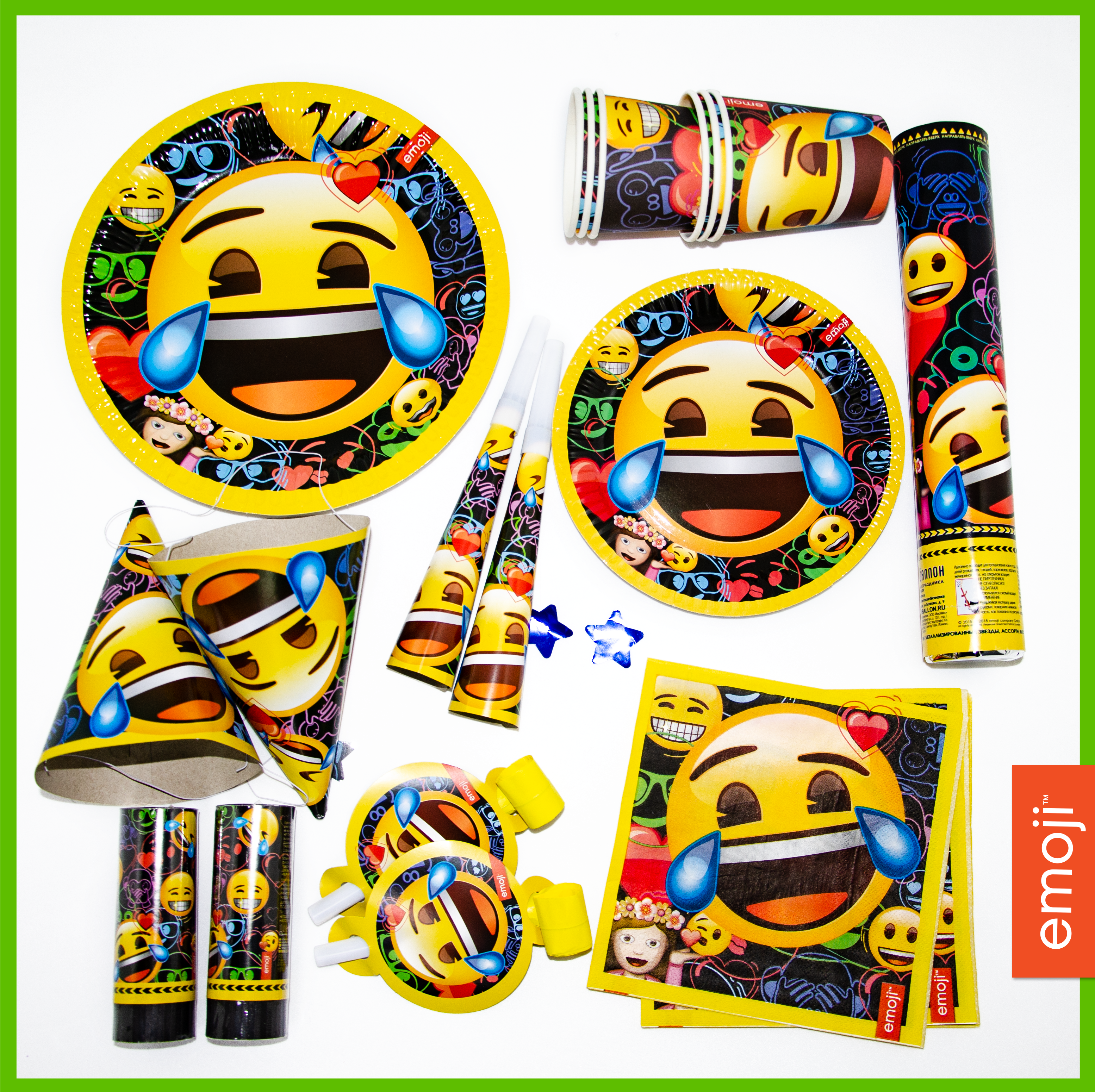 Тарелки (7''/18 см) Смайл, Emoji, Черный, 6 шт.