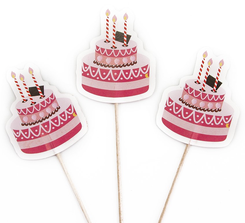 Пики-топперы для канапе для праздника Тортики, Розовый, 4*12 см, 12 шт.