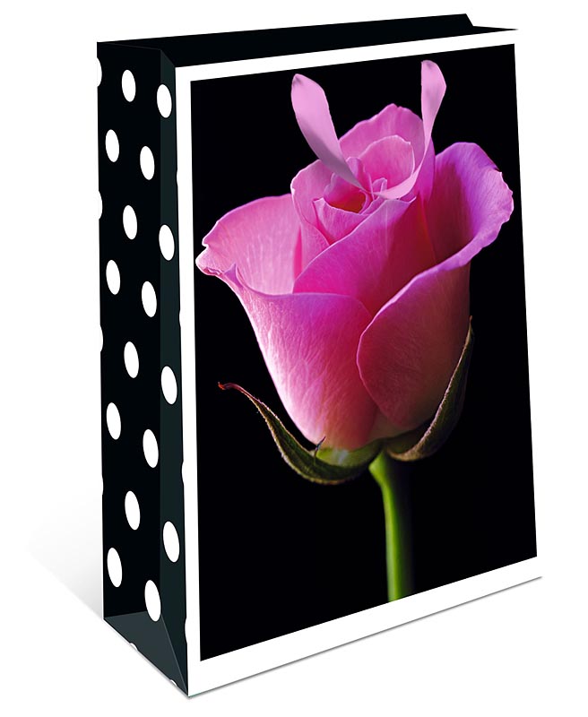 Пакет подарочный, Цветок розы, Черный, 32*26*12 см, 1 шт.