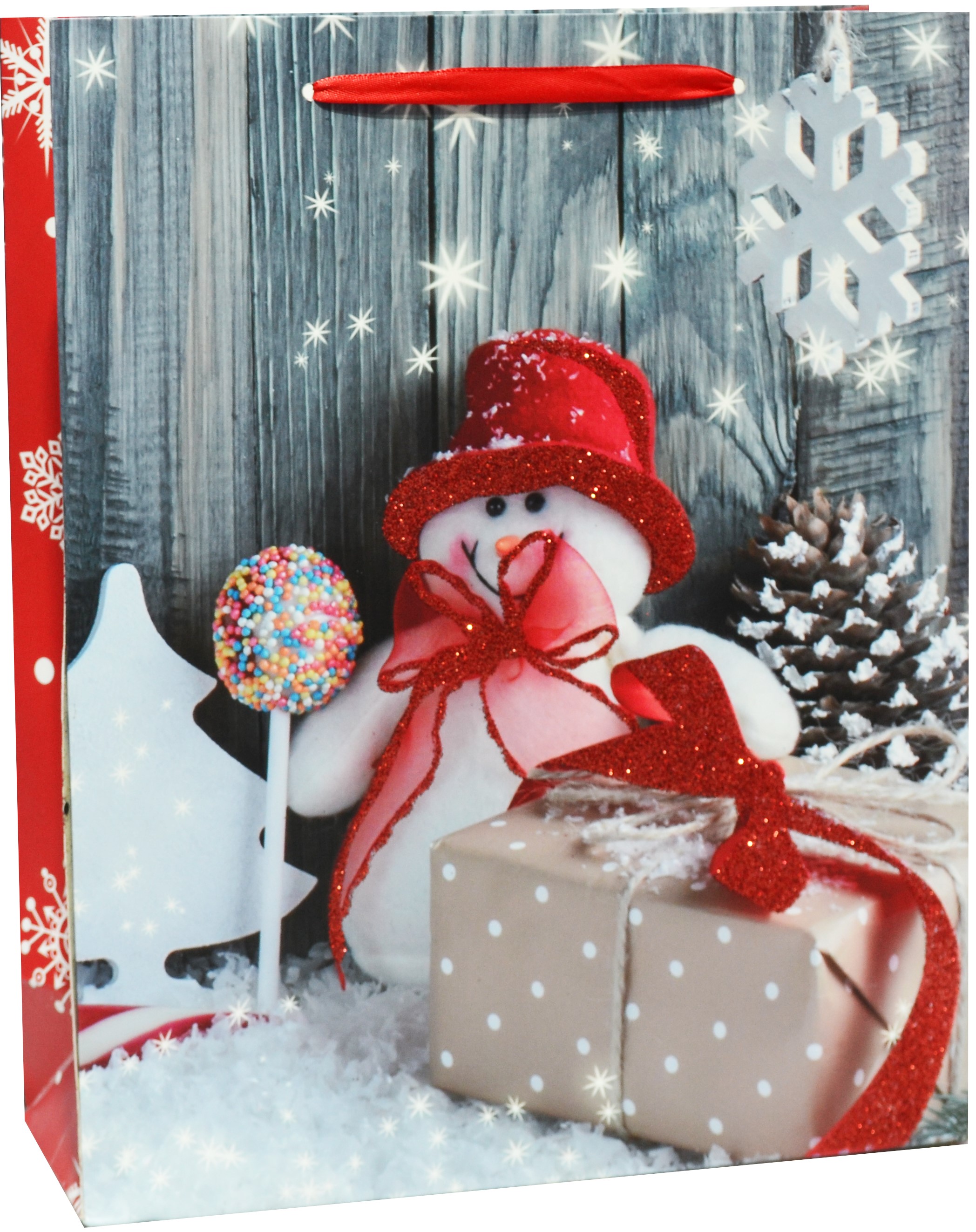 Пакет подарочный, Снеговичок с подарком, с блестками, 32*26*10 см, 1 шт.