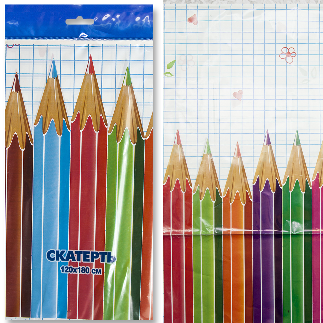 Скатерть ПЭТ, Цветные карандаши, 120*180 см, 1 шт.