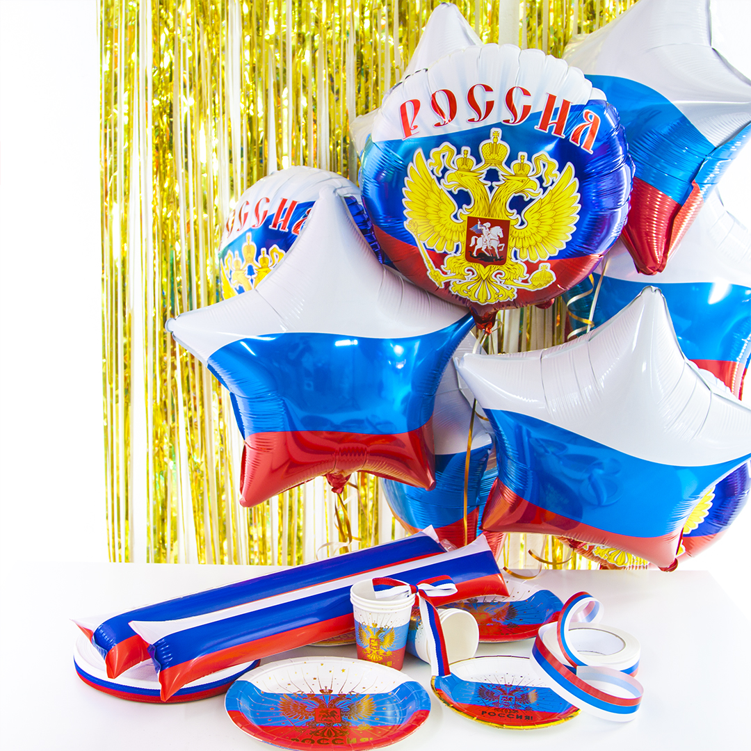 Тарелки (9''/23 см) Россия! (герб), Триколор, Металлик, 6 шт.