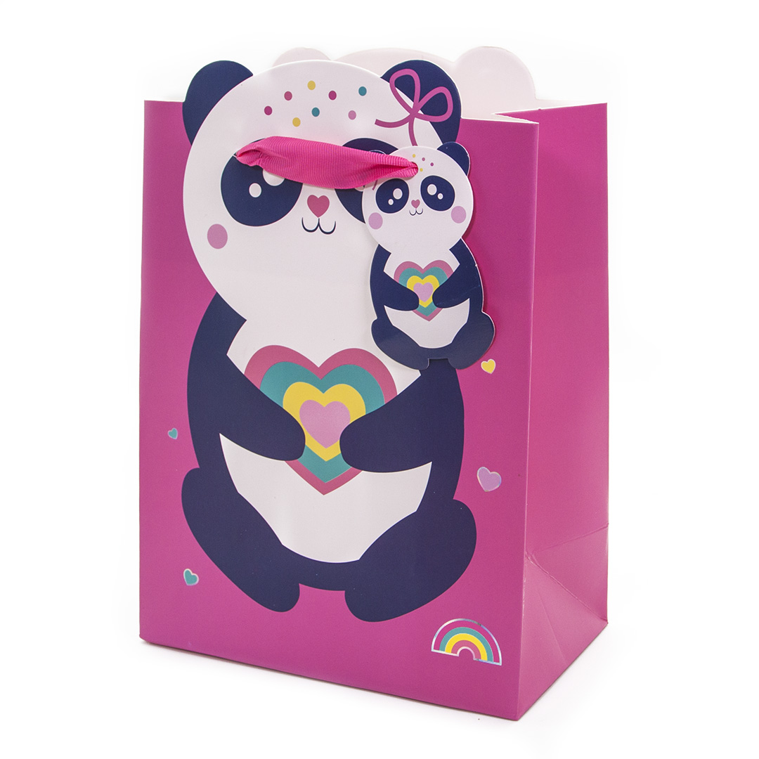 Пакет подарочный 3D, Панда с сердечком, Розовый, 32*26*12 см, 1 шт.
