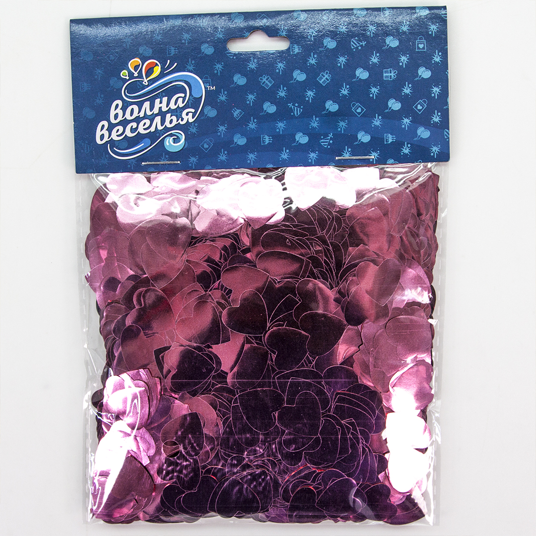 Конфетти фольга Сердце, Розовый, Металлик, 1,5 см, 50 г.