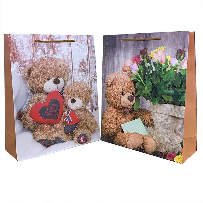 Пакет подарочный, Плюшевый мишка, Ассорти дизайнов, 24*19*8 см, 1 шт.