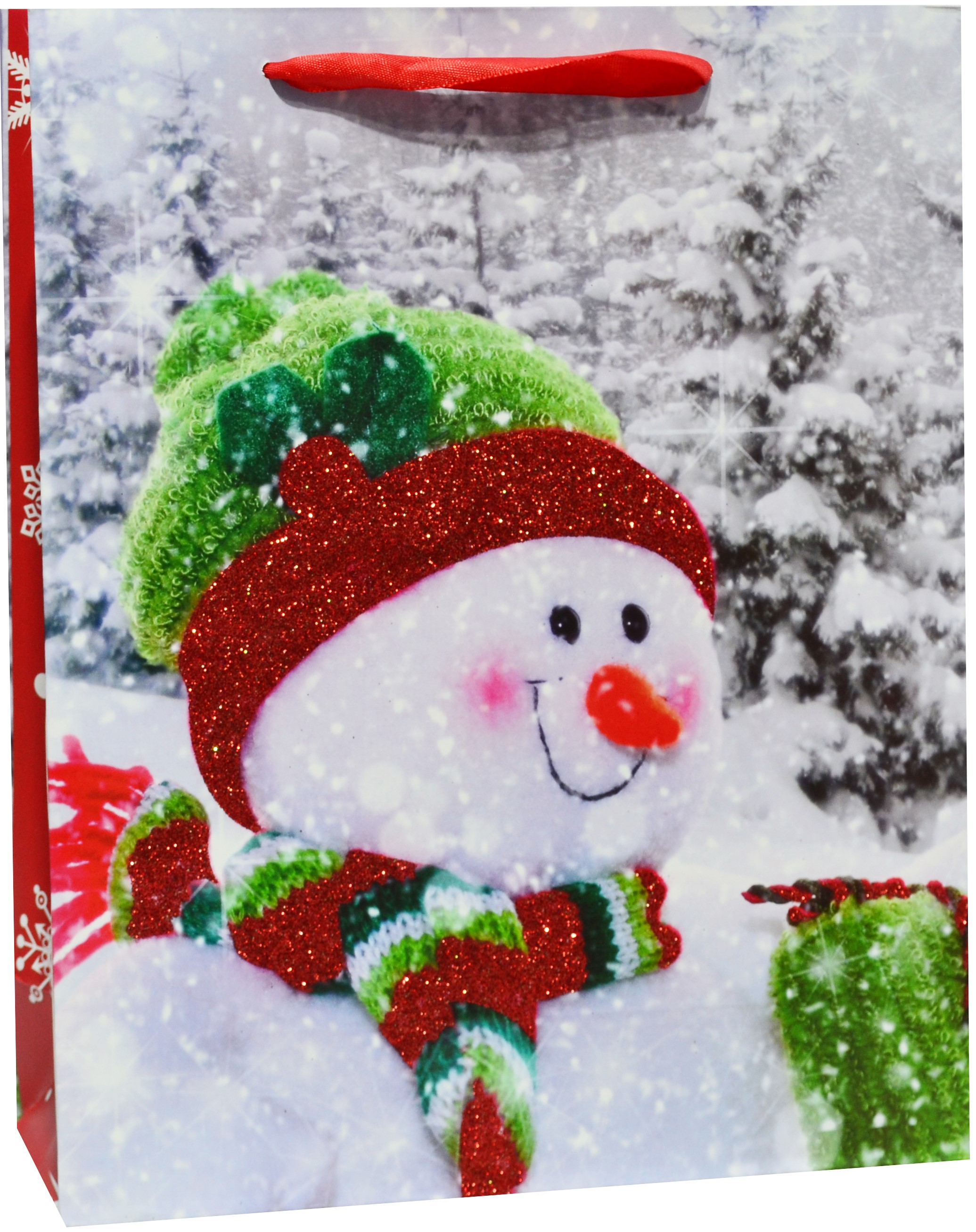 Пакет подарочный, Веселый снеговик, с блестками, 24*18*9 см, 1 шт.