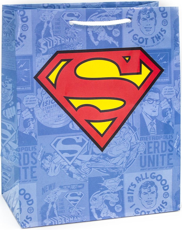 Пакет подарочный, Супермен, Голубой, 31*22*10 см, 1 шт.