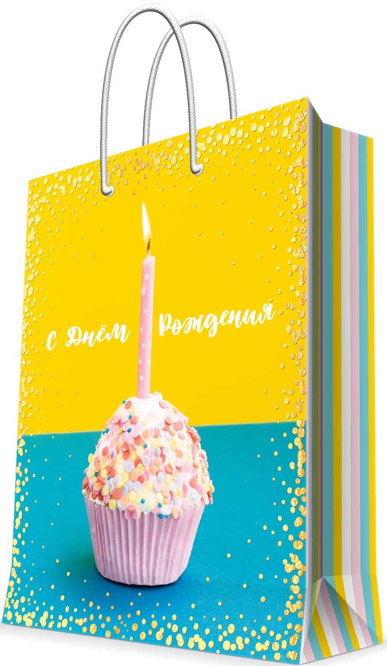 Пакет подарочный, С Днем Рождения! (капкейк), 23*18*10 см, 1 шт.