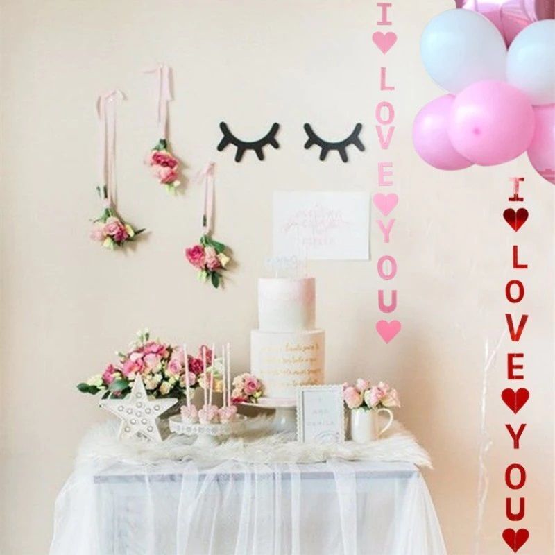 Гирлянда-подвеска I love you (сердца), Розовый, Перламутр, 150 см, 1 шт.