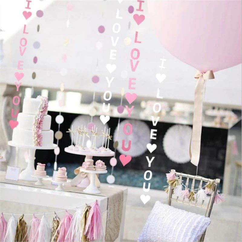 Гирлянда-подвеска I love you (сердца), Розовый, Перламутр, 150 см, 1 шт.