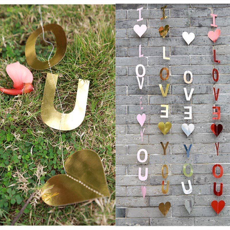 Гирлянда-подвеска I love you (сердца), Розовый, Перламутр, 150 см, 1 шт.