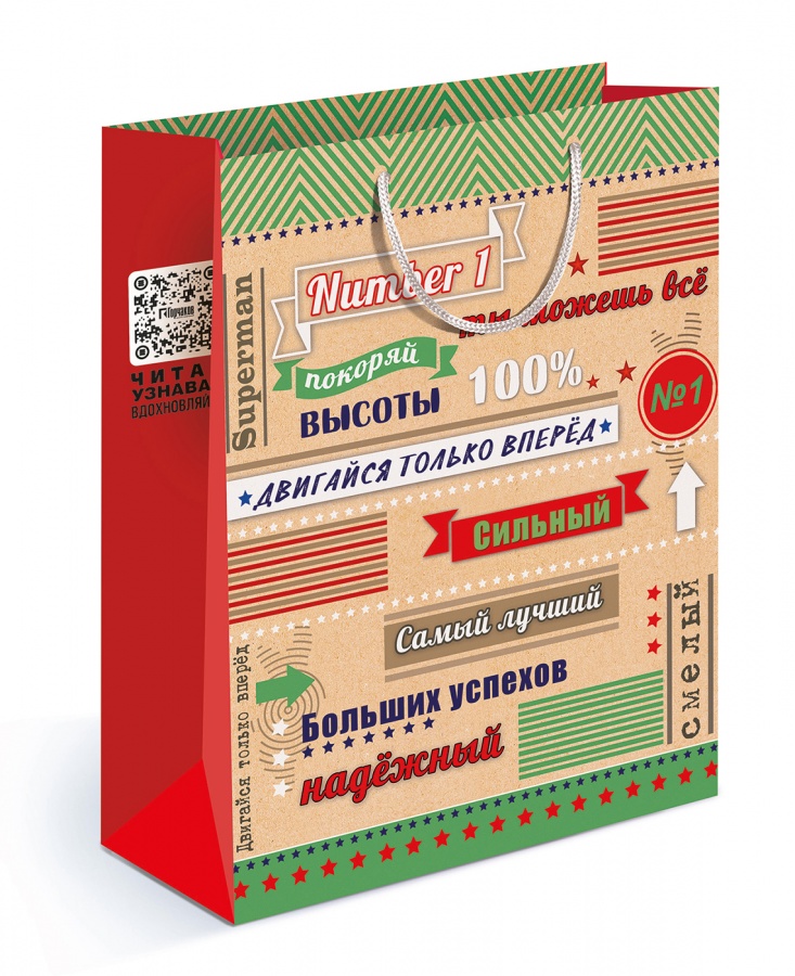 Пакет подарочный, Самый Лучший, Только Вперед!, 31*22*10 см, 1 шт.