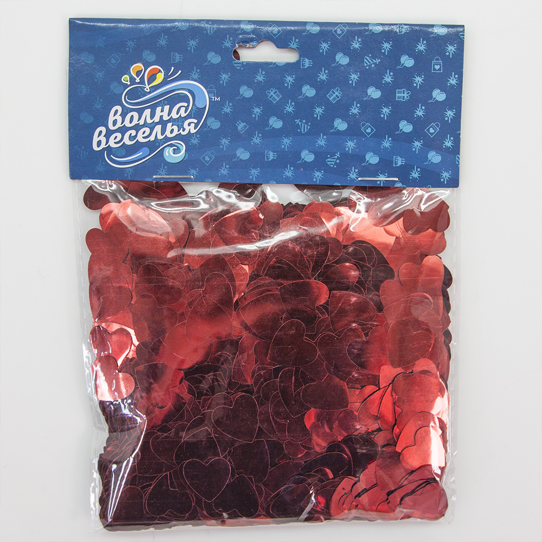 Конфетти фольга Сердце, Красный, Металлик, 1,5 см, 50 г.