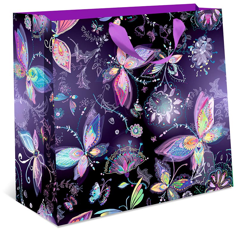 Пакет подарочный, Сказочные бабочки, Фиолетовый, Металлик, 18*18*8 см, 1 шт.