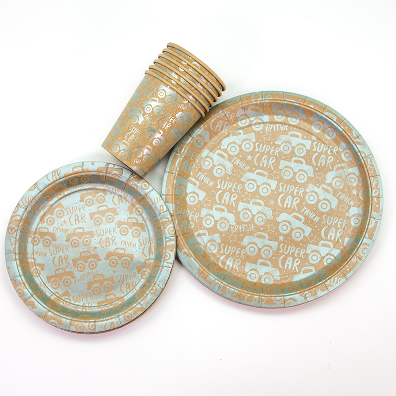 Тарелки (7''/18 см) Супер машинки, Крафт, Голубой, Металлик, 6 шт.