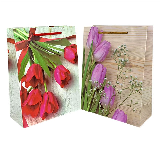 Пакет подарочный, Тюльпаны, Ассорти дизайнов, 40*31*12 см, 1 шт.